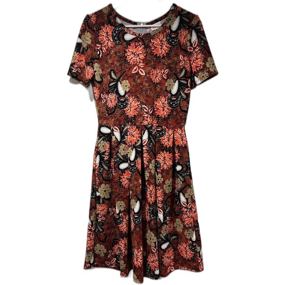 Lularoe Amelia Dress Women’s Medium M Zipper Knit Short Sleeve Fall Floral - Picture 1 of 5